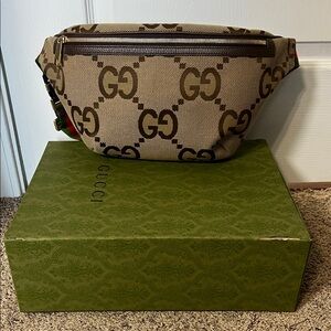 Gucci Beige and Brown Monogram Belt Bag